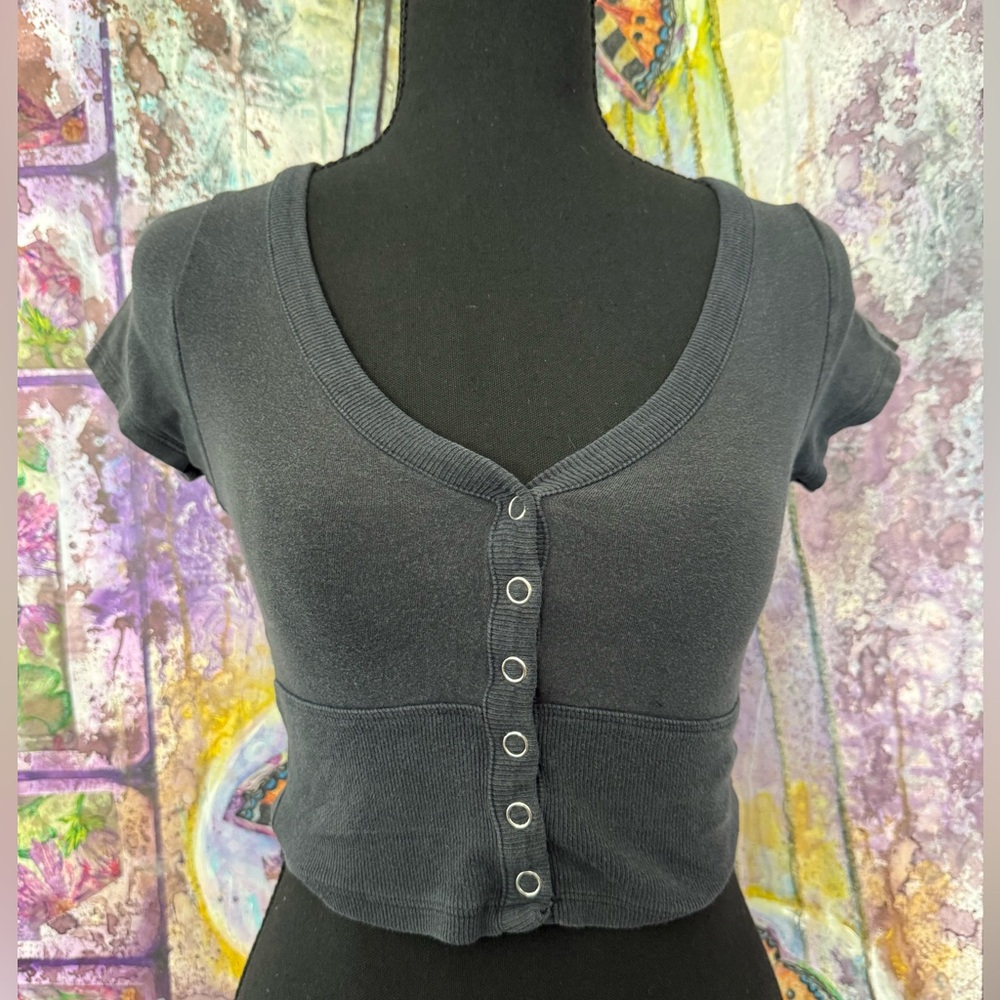 Classic Black Button-Up Crop Top
